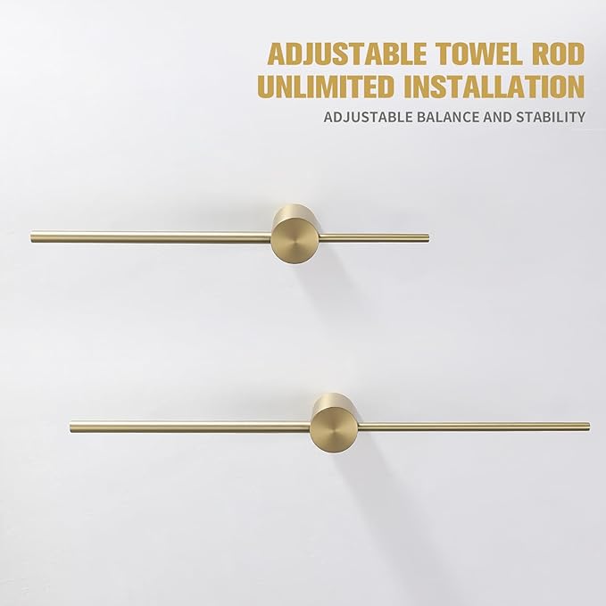 Adjustable Bath Towel Bar Single Bars Towel Rack Rod Wall Mounted SUS304 Stainless Steel Bathroom Towel Holder Toilet Kitchen Towel Shelf Single Layer Modern (Brushed Gold(600mm))