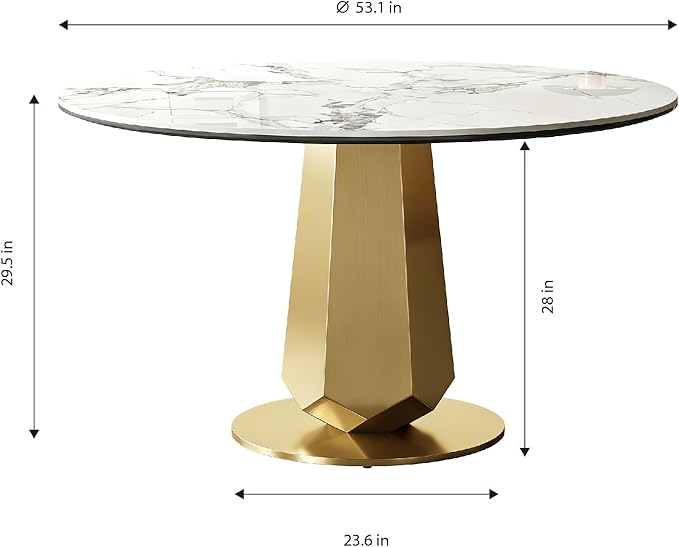 Montary 53” Luxury Round Dining Table with Sintered Stone Top, Modern Kitchen Table for 4-8 People, Gold Stainless Steel Base & Easy Assembly, Artificial Marble Dining Room Table for Home