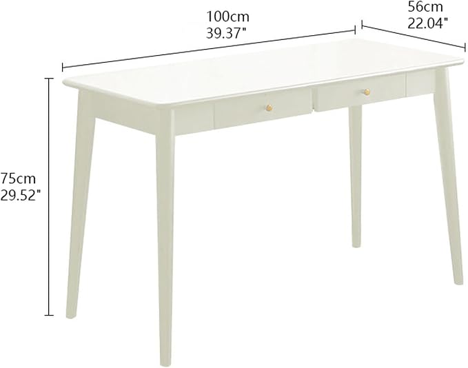 Mid Century Modern Desk, Wood Home Office Computer Desk with 2-Drawers, Vintage Writing Desk Workstation for Study, Bedroom(31.4 inch, White)