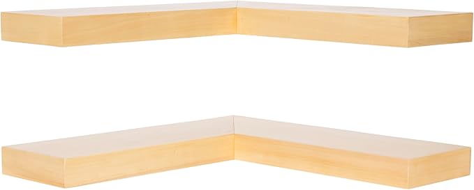 Kate and Laurel Havlock Modern Wood Two-Piece Floating Corner Shelf Set, 26 x 8 x 3, Natural Wood, Wooden Corner Kitchen Shelving with Unique Geometric Shape for Living Room Decor or Entryway Storage