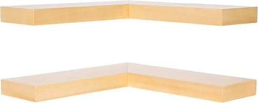 Kate and Laurel Havlock Modern Wood Two-Piece Floating Corner Shelf Set, 26 x 8 x 3, Natural Wood, Wooden Corner Kitchen Shelving with Unique Geometric Shape for Living Room Decor or Entryway Storage