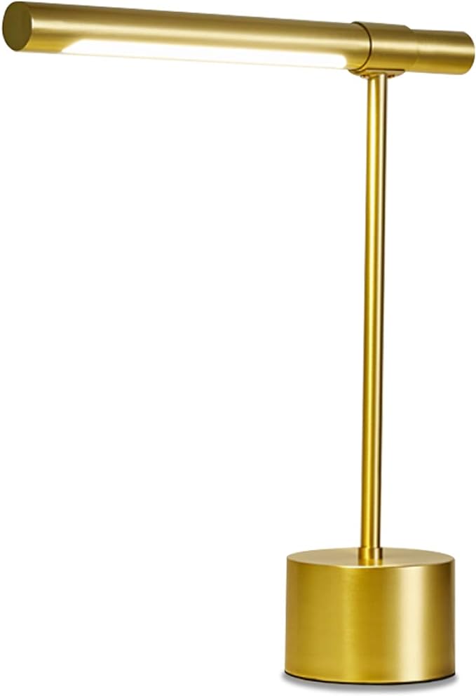Bling All-Brass Mid Century Desk Lamp - Modern Gold Bankers Shade - 18-in LED Light - Adjustable Table Lamp for Study, Bedside Reading - Polished Brass