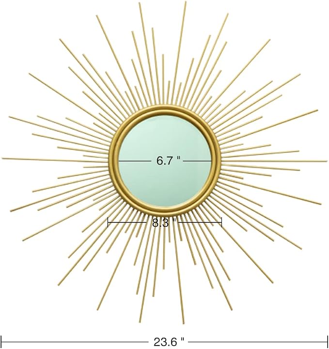 Sunburst Mirror, 24" Boho Mirror, Gold Sun Decorative Mirrors for Wall Decor, Small Mid Century Modern Small Living Room