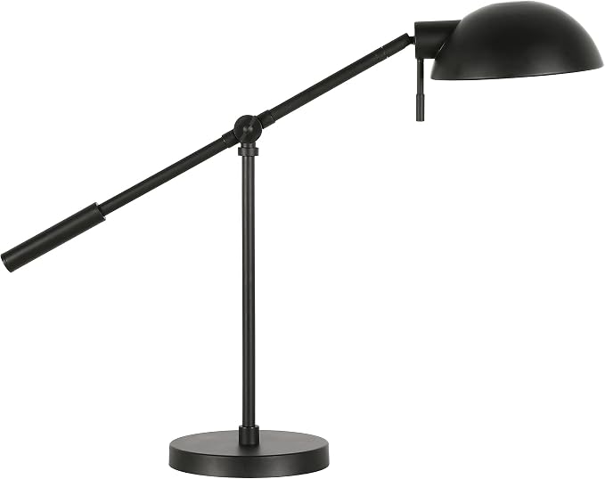 Henn&Hart 23" Transitional 1-Light Boom Arm Table Lamp with Black Metal Dome Shade for Living Room, Bedroom, or Office, Black