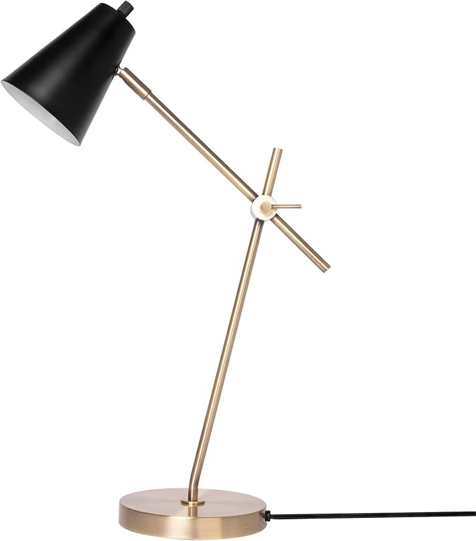 HarvestLand HaloBar Brass Desk Lamp Home Office – Black Industrial Table Lamp with Solid Base for Office, Reading Lamps for Bedside Table, Study and Reading Task Lamp, Gifts for Men