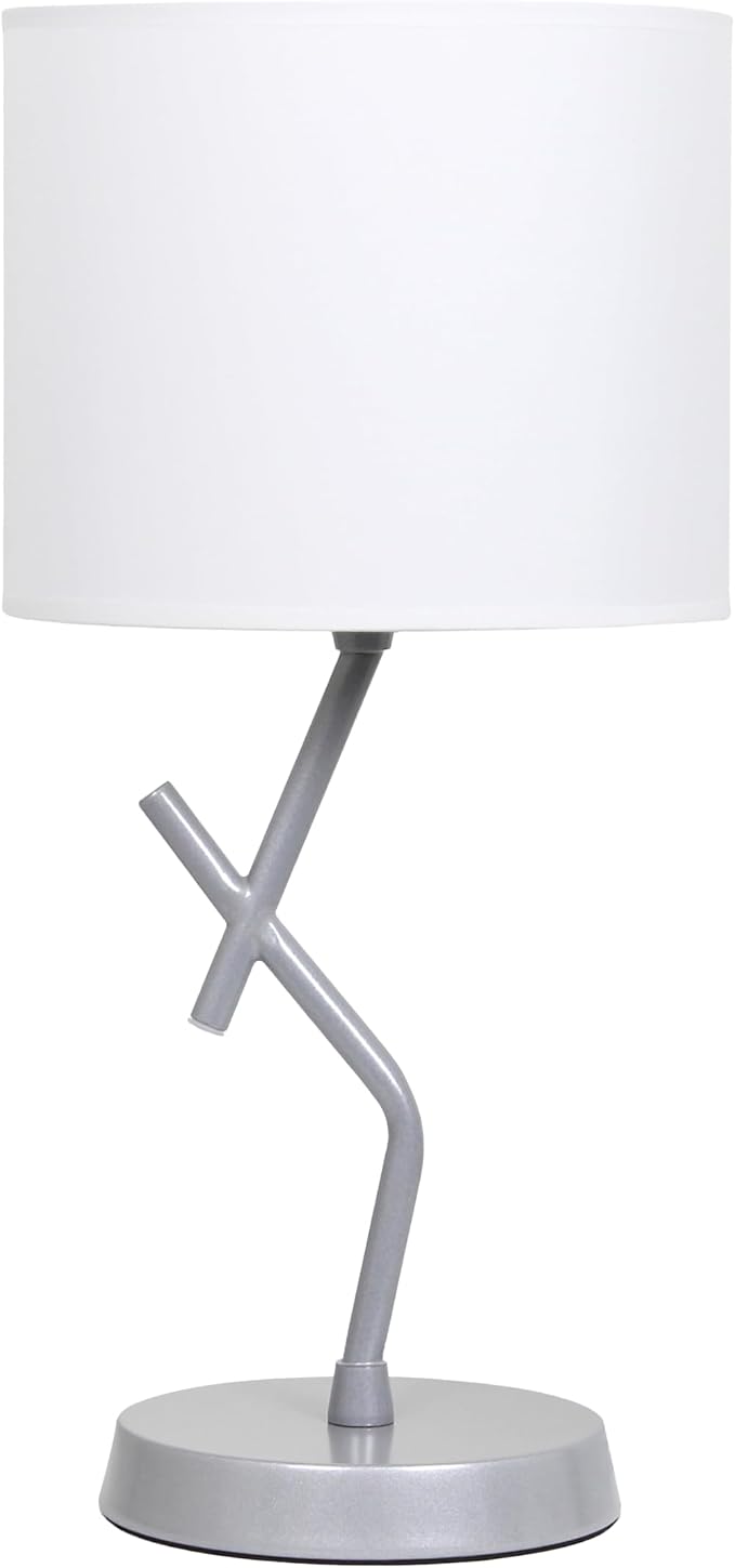 Simple Designs LT1172-SLV 17.13" Metal and Modern Abstract Table Lamp with Drum Fabric Shade, Bedroom, Office, Living Room, Dorm, Side Table, Silver