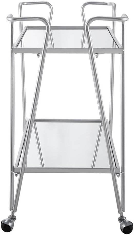Riverbay Furniture Mid-Century Metal Bar Cart, Silver Chrome Finish, 30" W x 17.25" D x 32.5" H, Mirrored Shelves, Tubular Steel Frame with Locking Casters, Mobile Bar or Meal Service for Home
