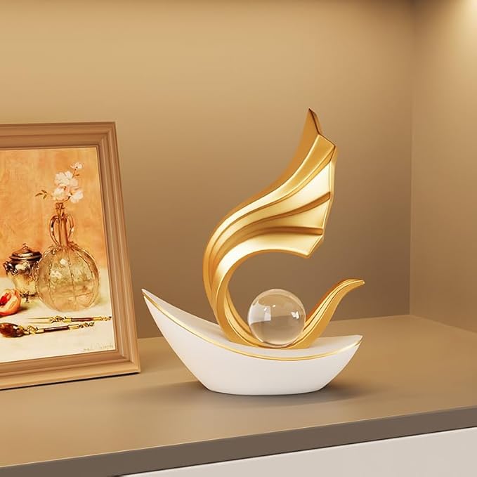 Modern Nautical Sailboat Sculpture | Abstract Art Boat Statue | Living Room, Coffee Table, TV Stand & Boat Bookshelf Deco (White)