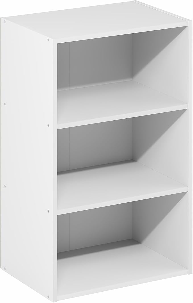 Furinno Basic Book Shelf, 3-Tier Bookshelf, Storage Organizer Bookcase with Open Shelf, 11 x 17 x 26, for Living Room, Bedroom, Home Office, White