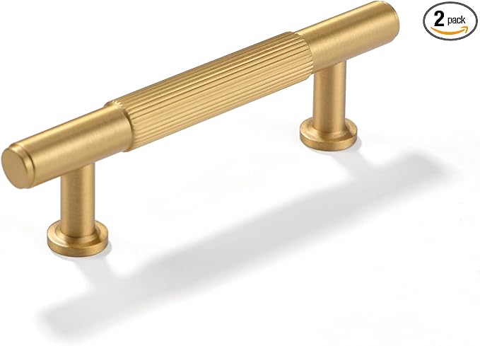 SALISENG-2 Pack Gold Kitchen Cabinet Handles, Brushed Brass Dresser Drawer Pulls, 3 Inches Furniture Door Handles for Cupboard Bedroom Wardrobe
