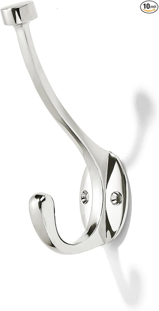 khtumeware The 10 Pack Heavy-Duty zinc Alloy Polished Nickel Coat Hook is Suitable for bathrooms, Behind Doors, bedrooms, corridors, and is a Towel Robe Hooks for Both Household and Commercial use
