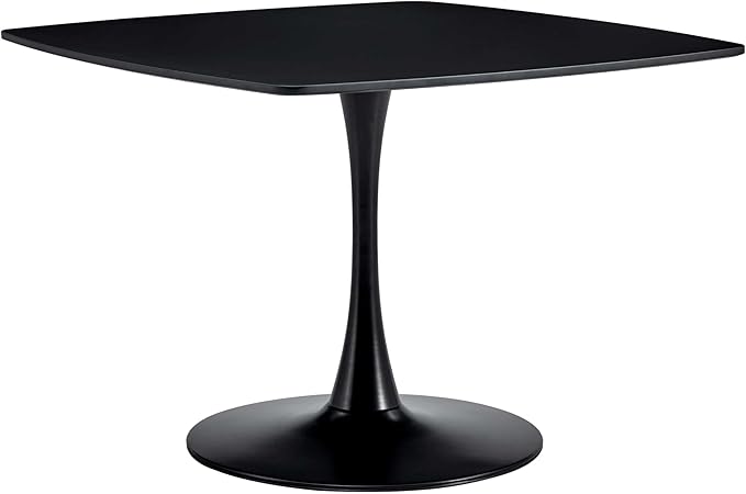 Square Dining Table for 2 4 6, Special Kitchen Table with Tulip Shape & Metal Pedestal Base, Mid Century Modern Bistro Tulip Table for Kitchen, Small Space, Cafe (Black, 41.12 inches)