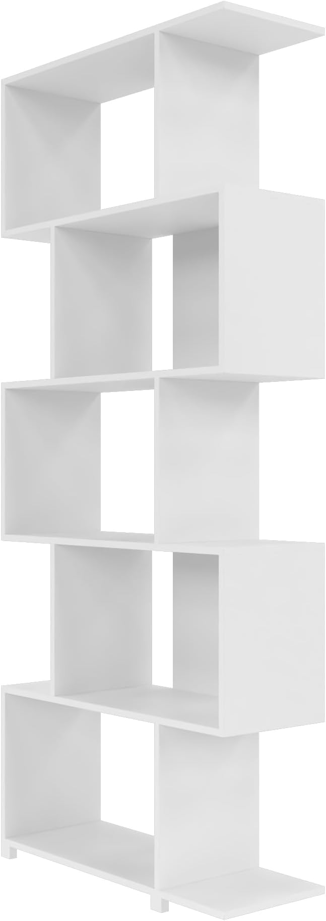 Manhattan Comfort Petrolina Bookshelf with 5 Zig-Zag Cubbies & Open Shelves, Unique Mid Century Modern Bookcase, Ideal for Living Room, Office, Bedroom, Display Ornaments, Trophies, Photos, White