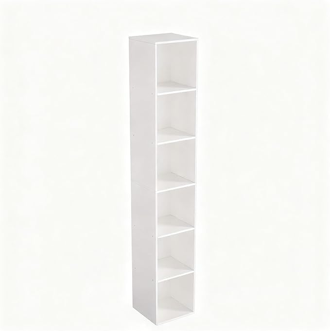 White Cube Shelf, 6 Cube Storage Organizer, 6-Tier Freestanding Low Bookshelf, Modern Cube Shelf for Living Room, Bedroom, Kids Toys, Home Office, Multi-Purpose Tall Cube Storage Furniture