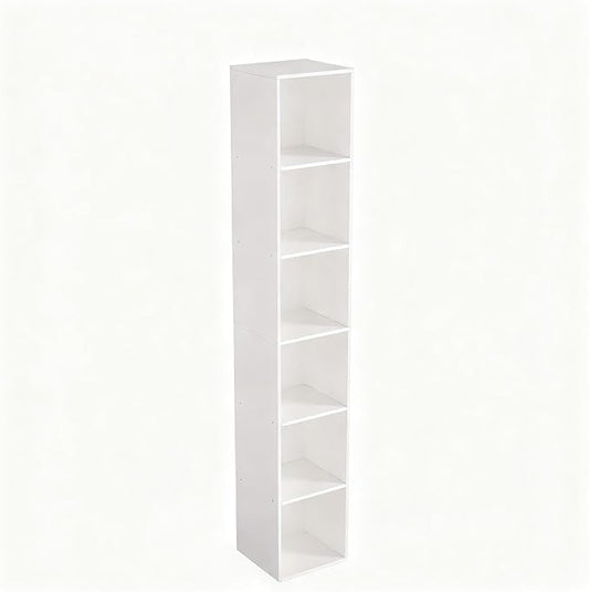 White Cube Shelf, 6 Cube Storage Organizer, 6-Tier Freestanding Low Bookshelf, Modern Cube Shelf for Living Room, Bedroom, Kids Toys, Home Office, Multi-Purpose Tall Cube Storage Furniture