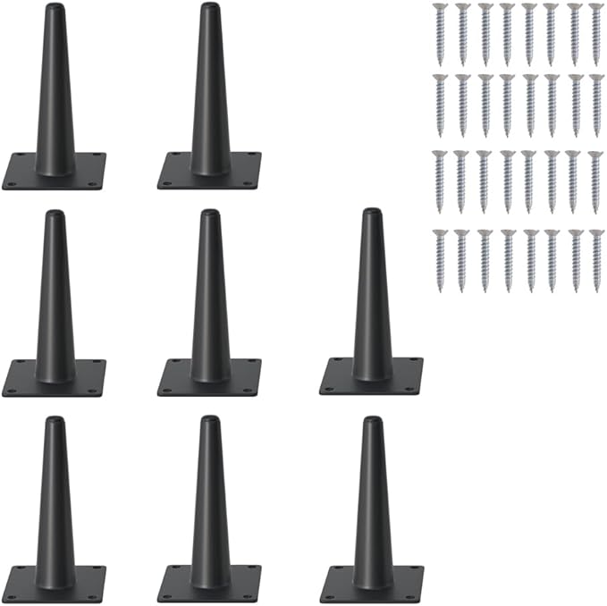 FIVEPEARS 8 PCS 5 Inch Heavy Duty Matte Black Metal Angled Taper Tapered Legs Set for Furniture, Mid Century Modern Style Feets for Coffee Table Couch Sofa Cabinet Chair Dresser Bed Desk Credenza