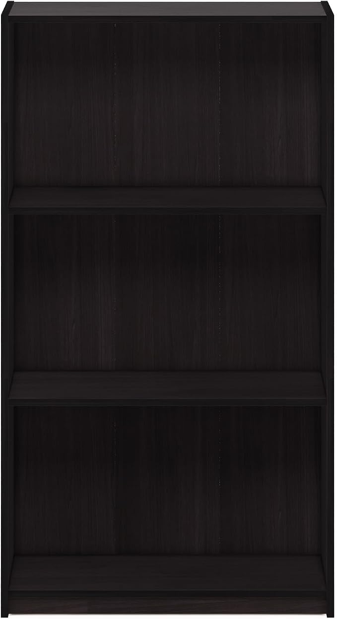 Furinno BASIC Book Shelf, 3-Tier Modern Bookshelf, Bookcase with Open Shelves, 9.3" x 21.8" x 39.5", for Living Room, Bedroom, Home Office, Dark Walnut