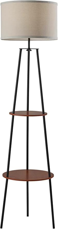 Simplee Adesso Sydney Shelf Floor Lamp, Black W. Walnut Wood Shelves (SL3727-15)