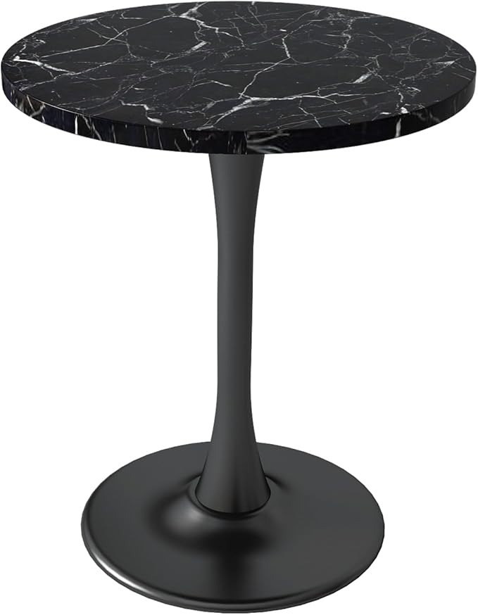 Black Marble Round Dining Table 24" Circle Tulip Table with Thickened Tabletop & Sturdy Metal Pedestal Mid Century Modern Leisure Bistro Kitchen Tables 2 People Small Places Living Room Cafe