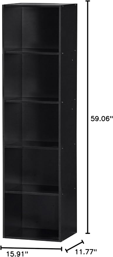 Hodedah Import 5 Shelf Bookcase, Black