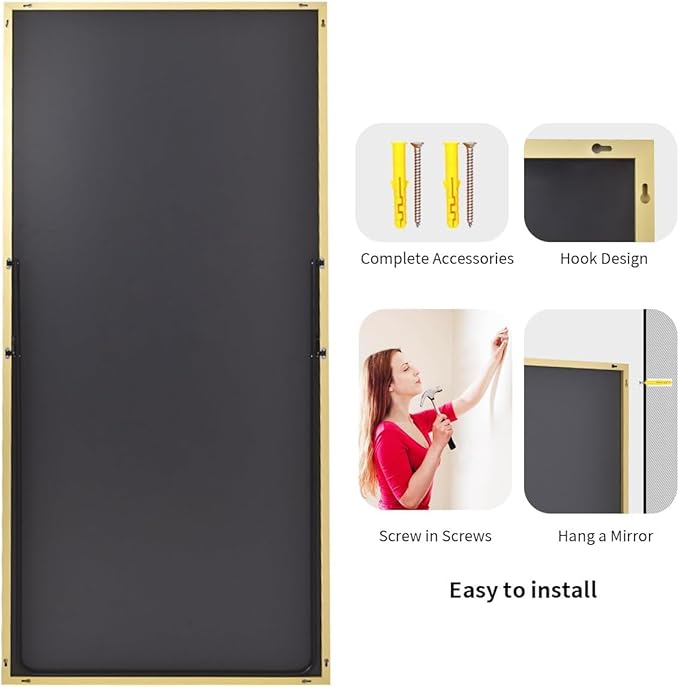 Koonmi 78"x35" Floor Mirror Full Length, Bedroom Floor Body Mirror with Stand, Large Gold Mirror, Leaning, Standing or Hanging Horizontally/Vertically