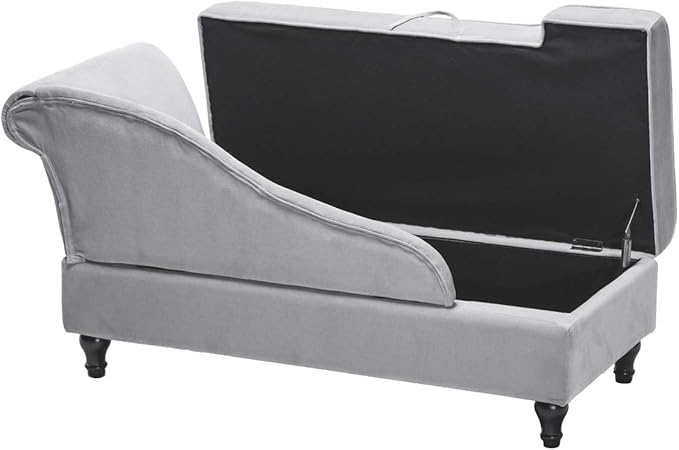 Storage Chaise Lounge Indoor Upholstered Sofa Recliner Lounge Chair for Living Room Bedroom Gray Velvet (Right Armrest)