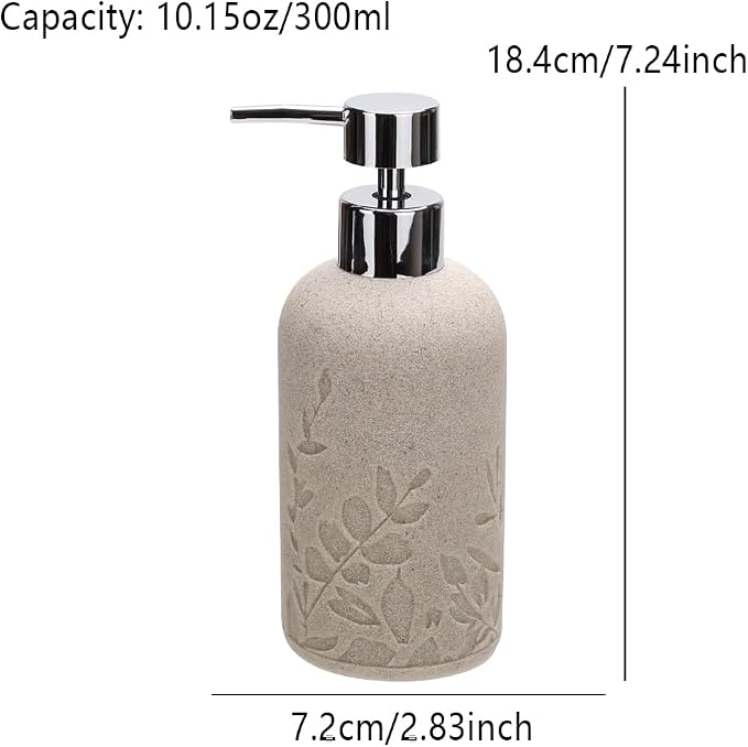 1pcs Hand Soap Dispenser Set, Sandstone Textured Resin Liquid Soap Dispenser for Bathroom Countertop, Heavy & Sturdy Dish Wash Soap Dispenser for Kitchen, Matte Beige