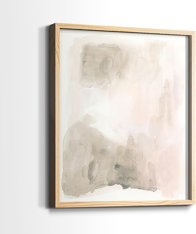 Renditions Gallery Set of 2 Peel & Stick Framed Prints, Watercolor Abstract Wall Art, Nude Color Neutral Aesthetic Wall Decor, Re-Stickable - Ready to Hang - 8"x10" - NATURAL WOOD Frame LT588