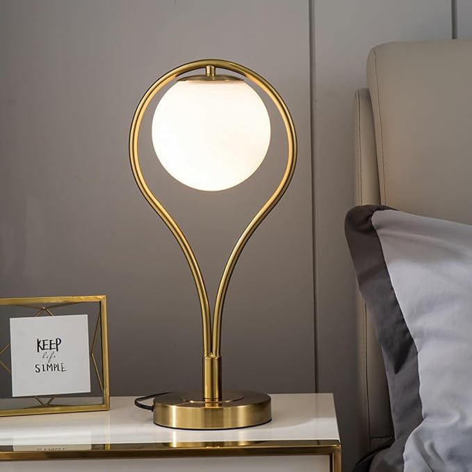 Globe Desk Lamp Mid Century Table Lamp Reading Light with Frosted Glass Shade Gold ON-Off Switch Nightstand Night Light for Room Home Office Desk Dorm Study