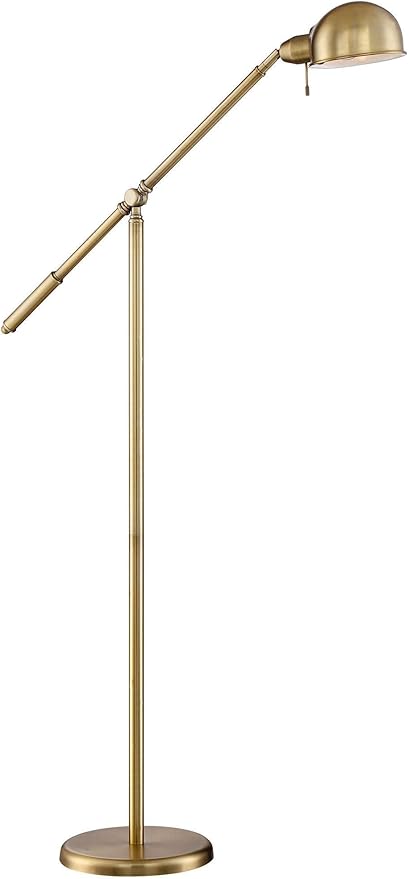 360 Lighting Dawson Traditional Farmhouse Task Pharmacy Light Floor Lamp Standing 55" Tall Antique Brass Metal Adjustable Balance Boom Arm Gold Shade Decor for Living Room Reading House Bedroom
