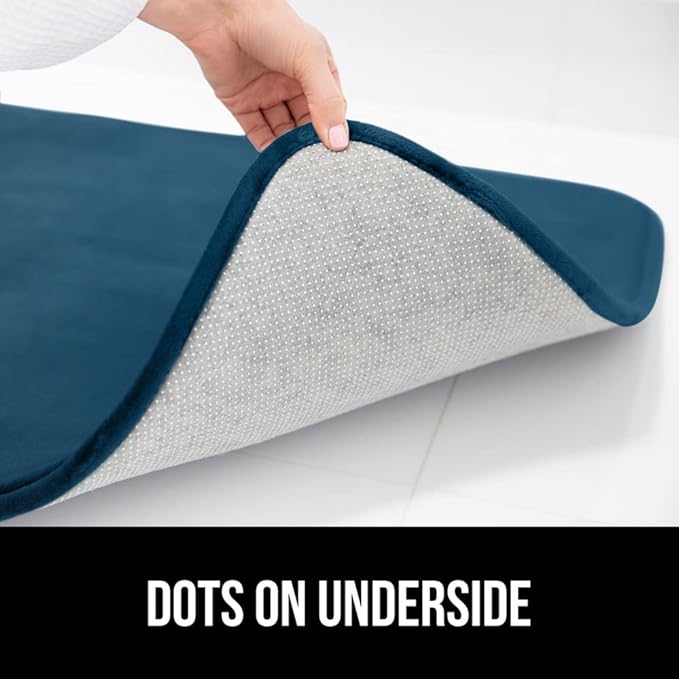 GORILLA GRIP Memory Foam Bath Mat, Soft Absorbent Velvet Bathroom Mats, Durable Dots on Underside, Machine Washable Bathmat, Carpet Rug Room Decor for Shower Tub Floor RV, 36x24 Rugs, Blue
