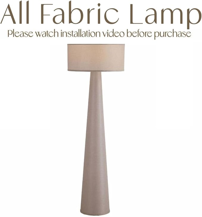Floor Lamp - Branch and Wick – 59” Tall Standing Linen Lamp with Fabric Shade, LED Bulb Included – Elegant Corner Lamp for Living Room, Bedroom, Office - Taupe