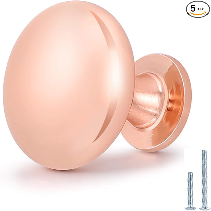 5 Pack Solid Rose Gold Kitchen Cabinet Knobs, Round Drawer Dresser Knob and Pulls, 1-1/5 Diameter