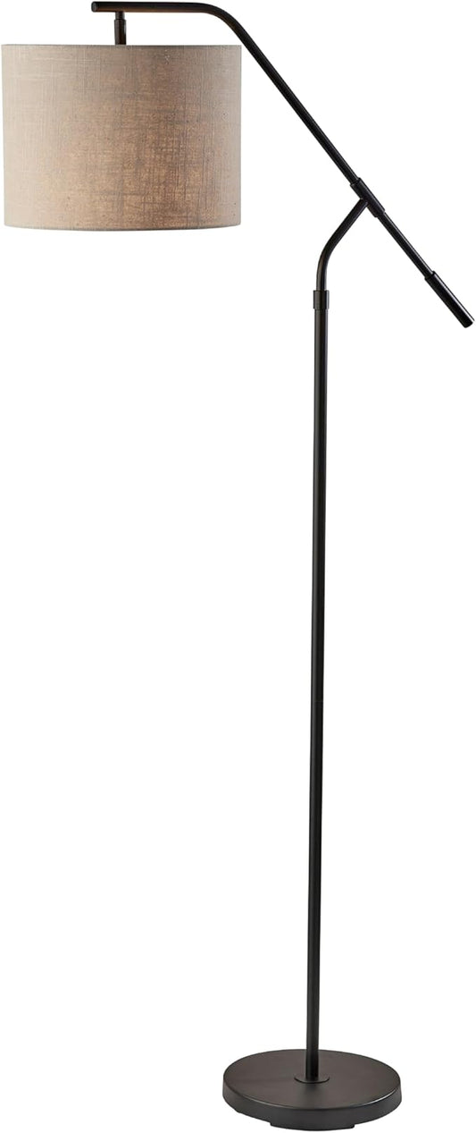 Adesso Black Lamp with Light Brown Shade – Adjustable Arm, 3-Way Switch, Accent Lighting for Bedroom, Living Room, or Home Office, 60” Tall
