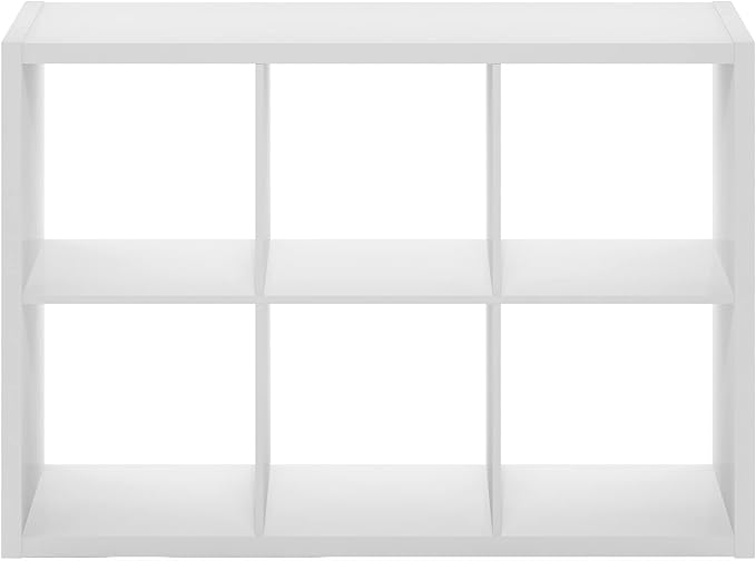 Furinno Cubicle Book Shelf, 6-Cube Bookshelf, Extra Thick Frame Horizontally & Vertically Reversible Bookcase with Open Back, 14.6" x 44" x 30", for Living Room, Bedroom, Home Office, White