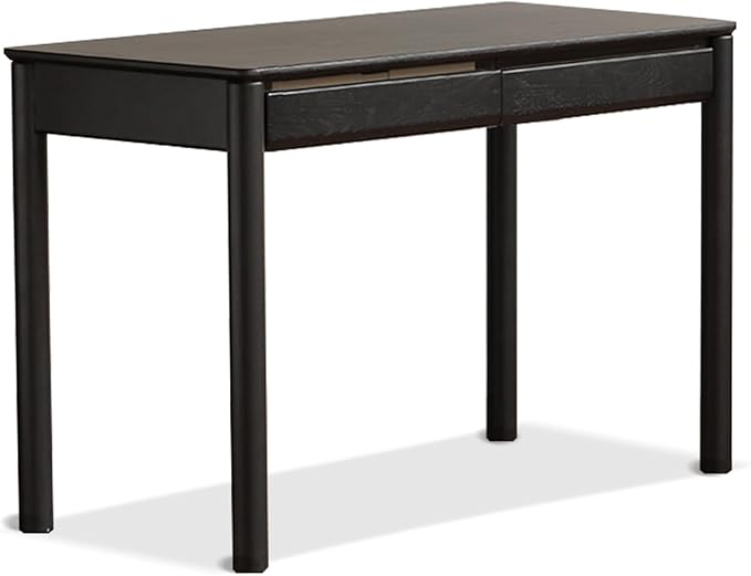 Solid Oak Wood Writing Desk, Smoky Black Home Office Desk with 2 Drawers, Ideal for Work Study Bedroom 47.24" W