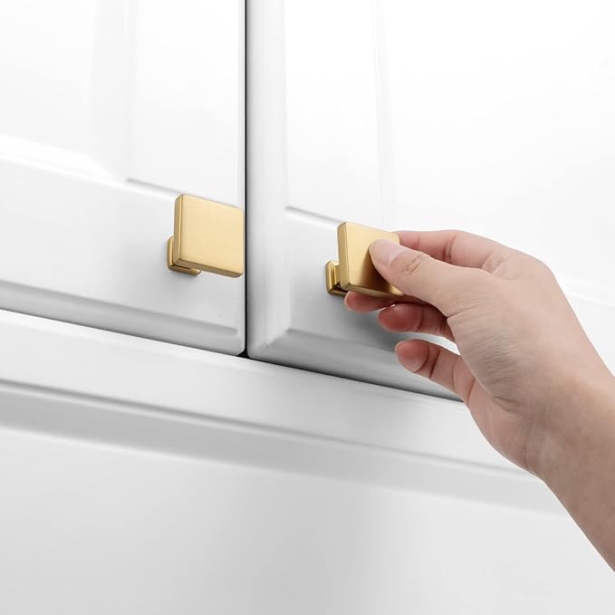 KOOFIZO 10 Pack Brushed Gold Cabinet Knobs Gold Drawer Knobs K08 Square Single Hole Cabinet Pulls for Cabinets Drawer Dresser Cupboard Bedroom Closet Bathroom Vanity