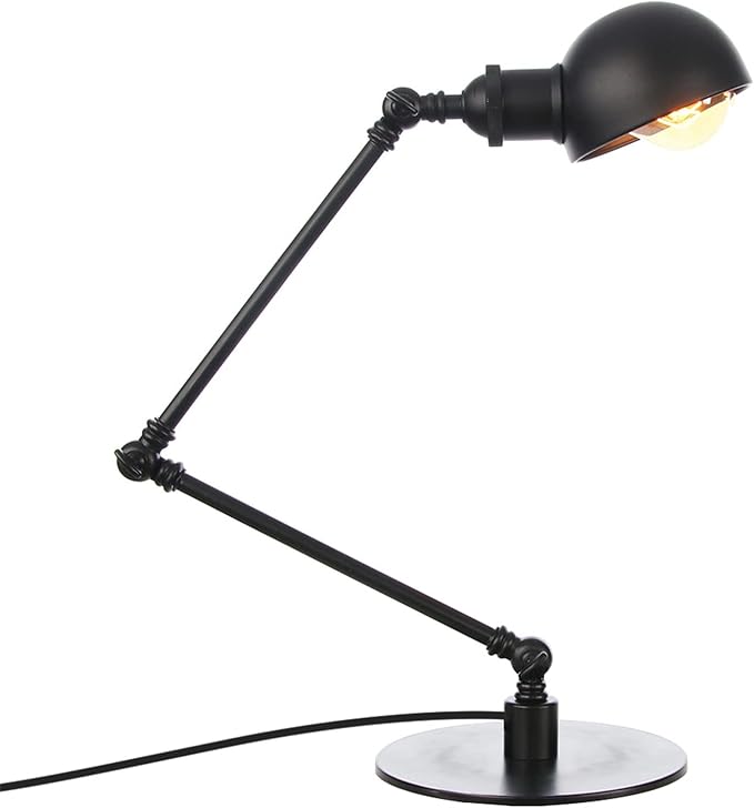 Makeup Vintage Desk Lamp, Adjustable Swing Arm Industrial Metal Task Table Lamp, Bedroom Bedside Night Light Cafe Retro Reading Lighting,Black