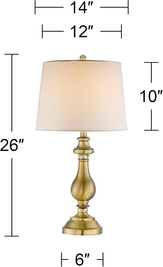 Regency Hill Fairlee Traditional Candlestick Style Table Lamps 26" High Set of 2 Antique Brass Gold White Fabric Drum Shade Decor for Living Room Bedroom House Bedside Nightstand Home Office