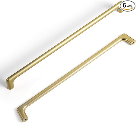 Goo-Ki Brushed Brass Cabinet Pulls with 10'' Hole Centers, Modern Style Zinc Alloy Cabinet Handles for Dresser,Wardrobe,Cupboard- 6 Pack