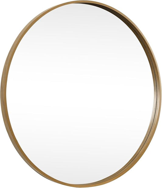 HOMECOOKIN Round Wood Mirror 36 inch Circle Wall Mirror for Bathroom, Vanity, Entryway, Living Room Decor, Natural Oversized Mirror
