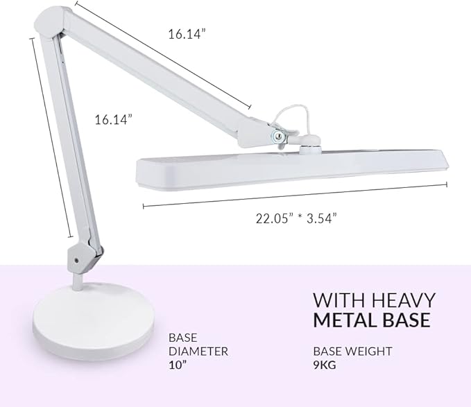 Neatfi Task Lamp – 2,500 Lumens, 30W, 22-Inch Wide Shade, 4 Brightness Levels, Eye-Caring Light, LED Task Light for Manicure Table, Crafts, Workbench, Office (Non-CCT with Base, White)