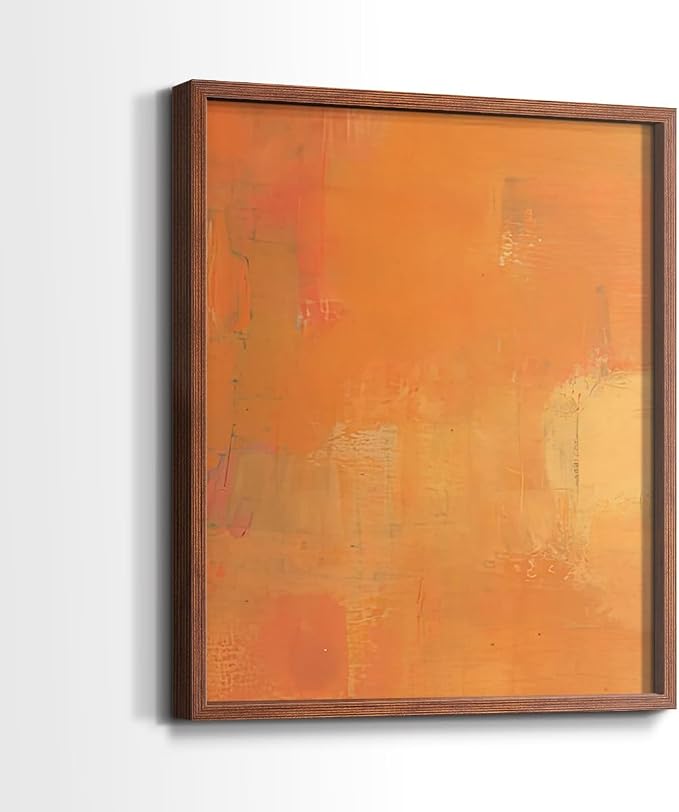 Renditions Gallery Set of 2 Peel & Stick Framed Prints, Abstract Wall Art, Rustic Fain Marking with Brush Strokes Wall Decor, Re-Stickable - Ready to Hang - 16"x20" - Walnut Frame LT588