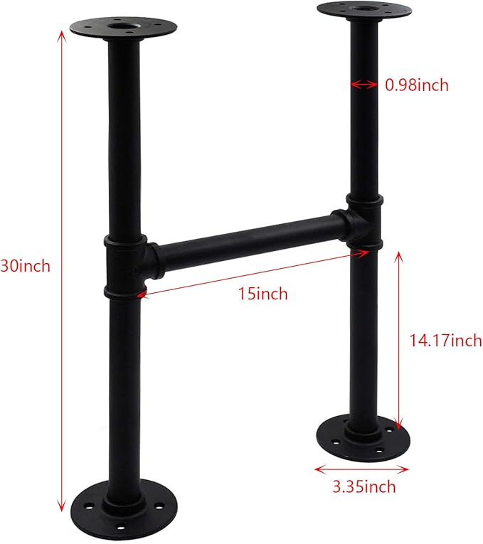 30 Inch Industrial Pipe Table Leg Set, Iron Base Legs for Coffee Tables, Desks, NightstandVintage, Dark Grey Black Rough Pipes, 2pcs