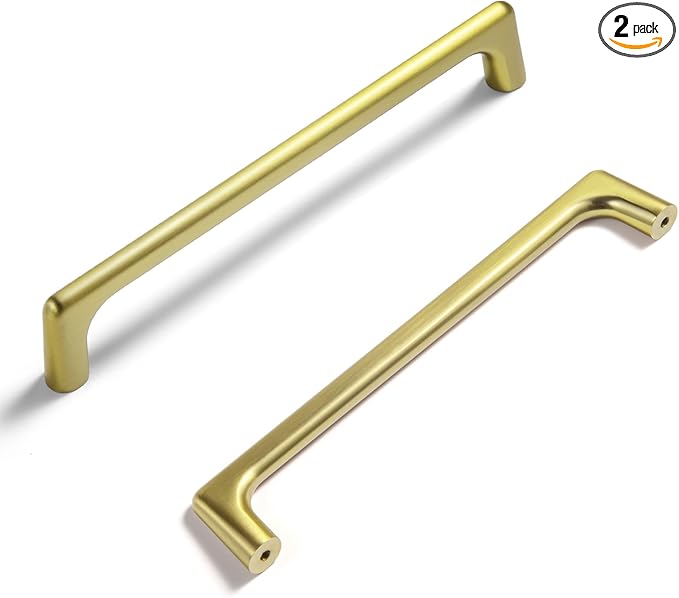 Goo-Ki Brushed Gold Cabinet Pulls with 6.3''（160mm Hole Centers, Modern Style Zinc Alloy Cabinet Handles for Dresser,Wardrobe,Cupboard- 2 Pack