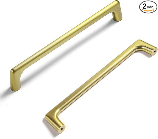 Goo-Ki Brushed Gold Cabinet Pulls with 6.3''（160mm Hole Centers, Modern Style Zinc Alloy Cabinet Handles for Dresser,Wardrobe,Cupboard- 2 Pack