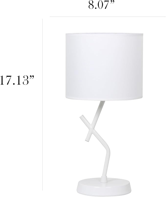 Simple Designs LT1172-WHT 17.13" Metal and Modern Abstract Table Lamp with Drum Fabric Shade, Bedroom, Office, Living Room, Dorm, Side Table, White