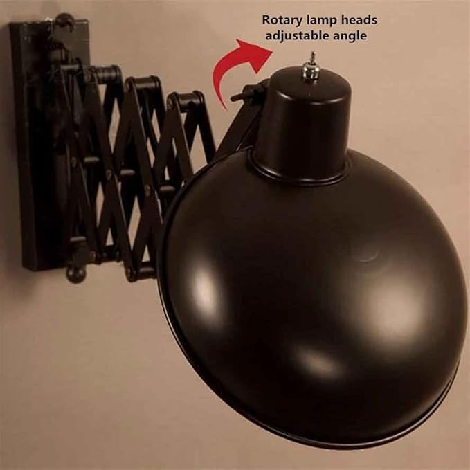 Retro Industry Teles Arm Wall Mount Lamp, Adjustable Swing Black Iron Light Sconce for Bedroom, Living Room Loft Fixture
