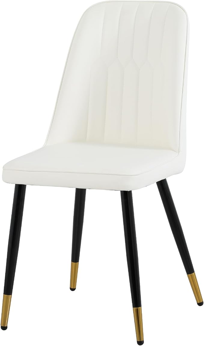 RGZ Mid Century Black Round Dining Table Set for 4, 36" Small Wooden Circle Kitchen Table & 4 White PU Leather Kitchen Chairs, Dinner Table Set for Home, Apartment, Dining Room