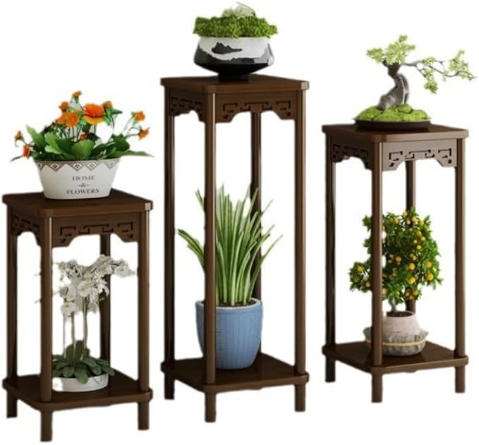 Wooden Plant Stand Set, Brown, Traditional Chinese Style, Multi-Tier Display Stands for Indoor Outdoor Garden